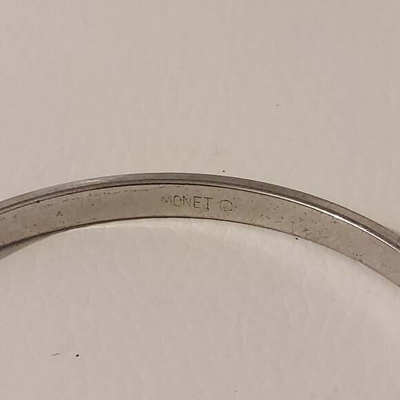 Monet Silver Tone Etch Design Bangle 7 3/4" Bracelet - Picture 3 of 3